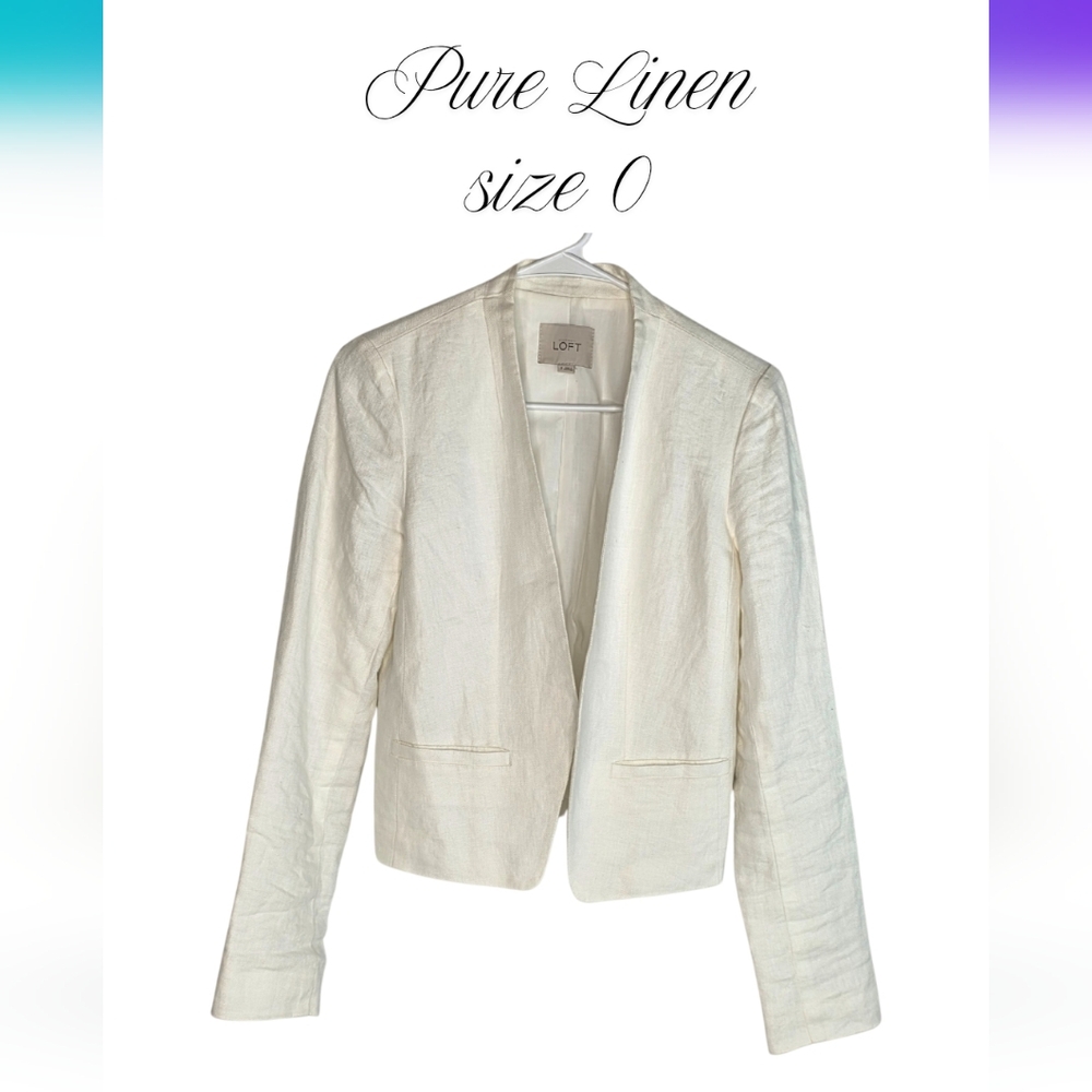 LOFT size 0 Pure Linen Open Ivory Blazer Lined Summer Preppy